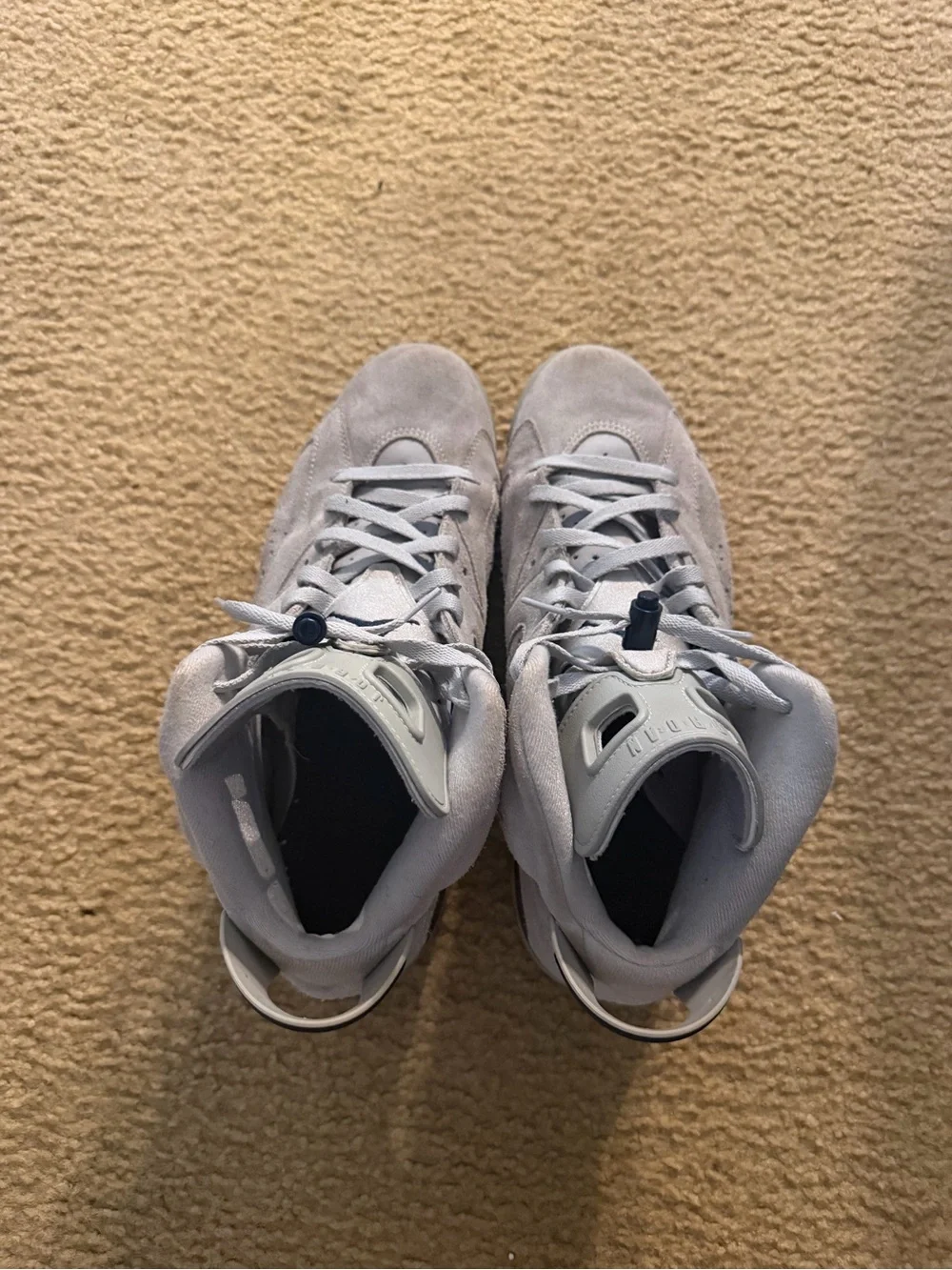 Jordan Light Gray Suede High-Top Sneakers with Navy Jumpman